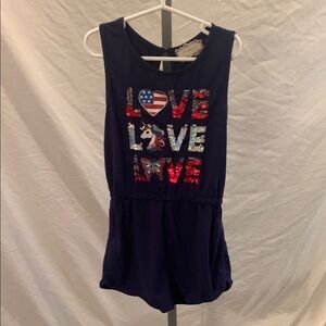 btween Blue and Red One Piece Tank Top Romper Vintage Love Design